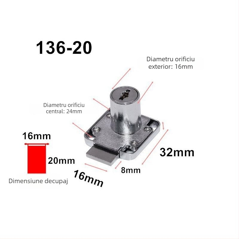 Digao 136-16 lacăt pentru dulap și sertar pentru mobilier, lacăt pentru dulap de fișiere de birou, 136-22 lacăt