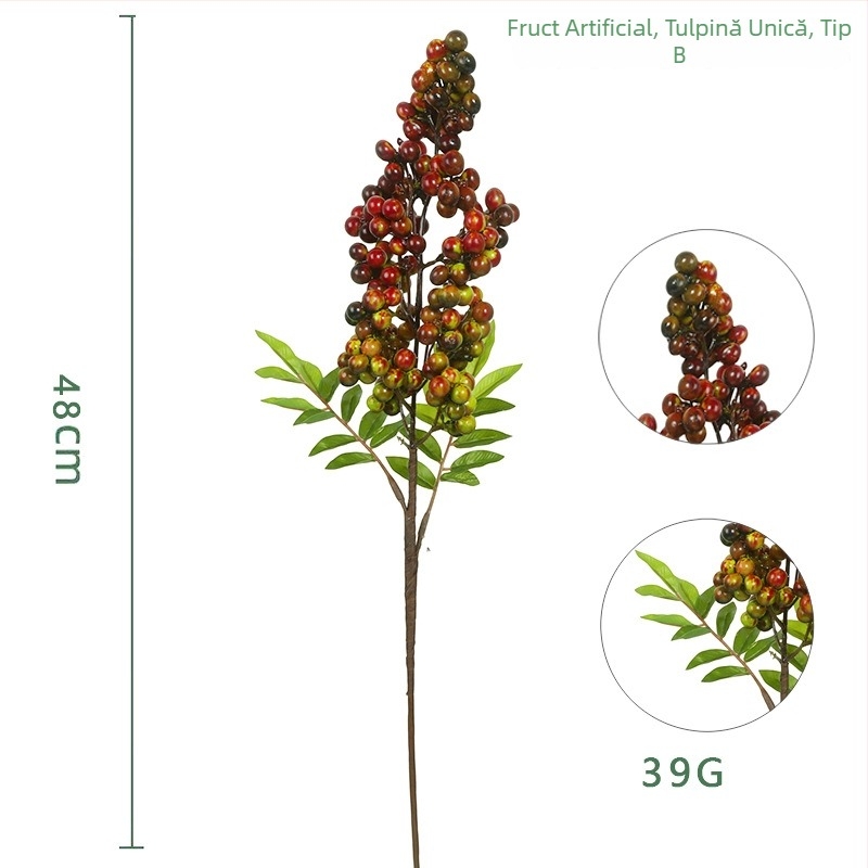 Buchet de fructe roșii artificiale din mătase, decor pentru sufragerie, aranjament floral pentru vază, înălțime 30–100 cm