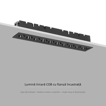 COB lampă liniară încorporată cu grilaj, pentru sufragerie și hol, lungă bandă LED, corp din aluminiu, CRI înalt