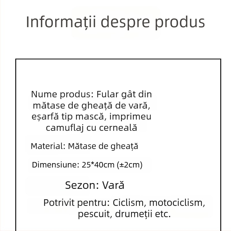 Mască de ciclism de vară cu guler din Ice Silk, protecție împotriva vântului, șapcă unisex pentru pescuit