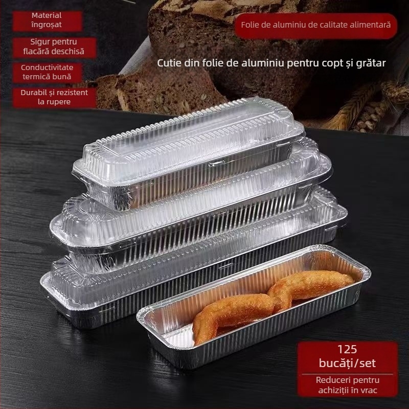 Tavă de unică folosință din folie de aluminiu, dreptunghiulară, rezistentă la temperaturi înalte, formă pentru pâine și prăjituri