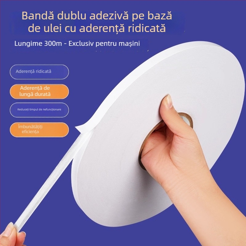 Bandă dublu adezivă, 300 m, transparentă, cu vâscozitate înaltă, ultra-subțire, pentru birou și uz industrial