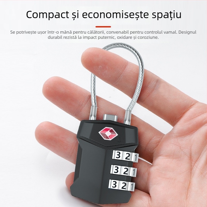 Lacăt pentru bagaje cu parolă TSA și cablu din oțel – aliaj de zinc, model TSA-532