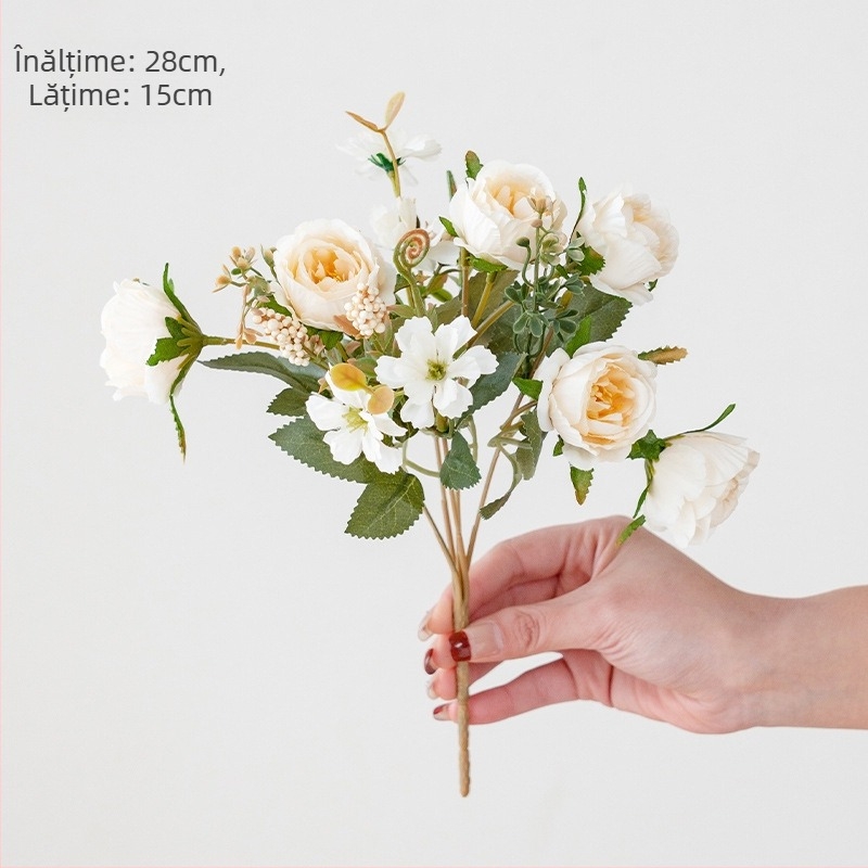 Buchet cu trandafiri artificiali și mărgele de rodie pentru decor casnic