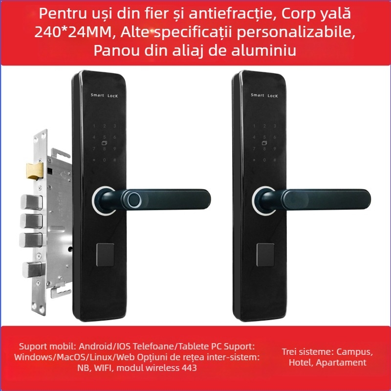 Încuietoare Bluetooth Smart cu aplicație — blocare prin parolă pentru apartamente și hoteluri, Wi-Fi, TTLock, din oțel inoxidabil