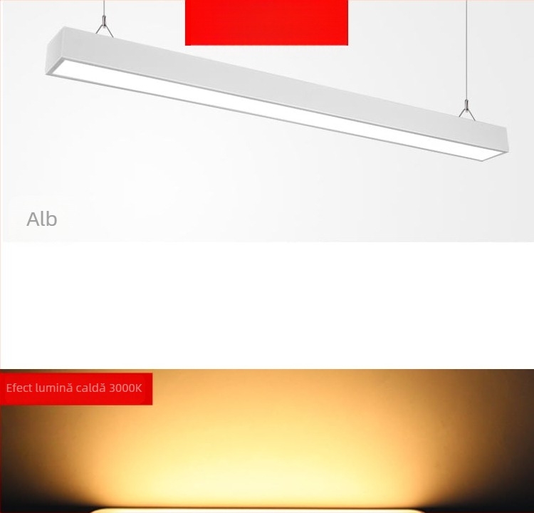 LED strip liniar din aluminiu, lățime 4 cm, iluminat de tavan pentru birou cu grilă