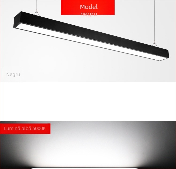 LED strip liniar din aluminiu, lățime 4 cm, iluminat de tavan pentru birou cu grilă