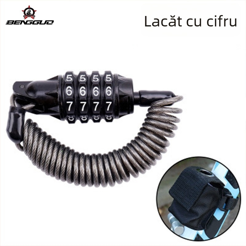 Lacăt cu cod pentru bicicletă și motocicletă cu cablu – lacăt multifuncțional pentru cască și bagaje