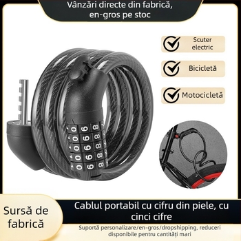 Lacăt cu combinație de cinci cifre, cablu din oțel cu înveliș PVC, pentru biciclete, motociclete și biciclete electrice