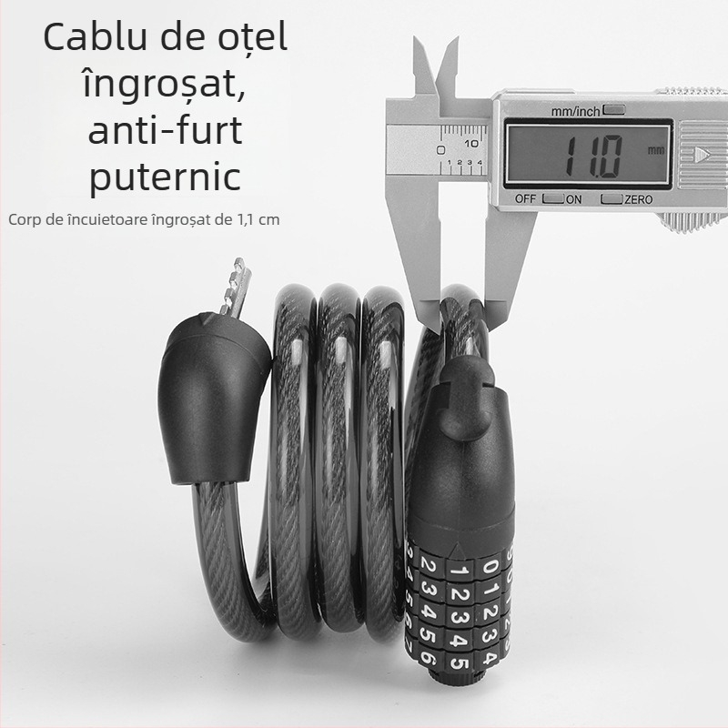 Lacăt cu combinație de cinci cifre, cablu din oțel cu înveliș PVC, pentru biciclete, motociclete și biciclete electrice