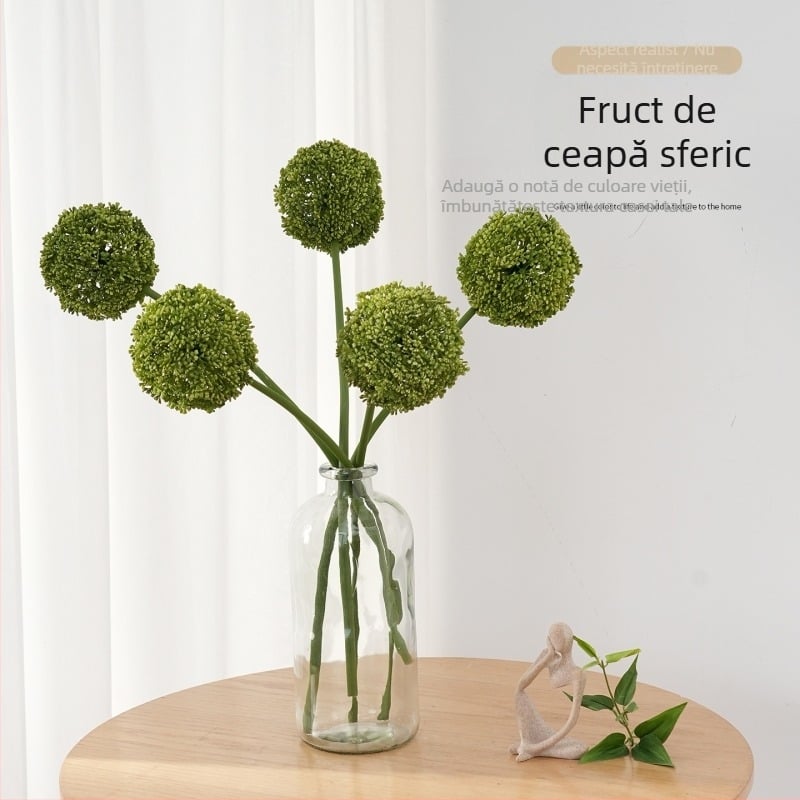 Plante verzi artificiale, bulbi de ceapă, păpădie, aranjamente florale pentru decorul casei, fructe și flori artificiale