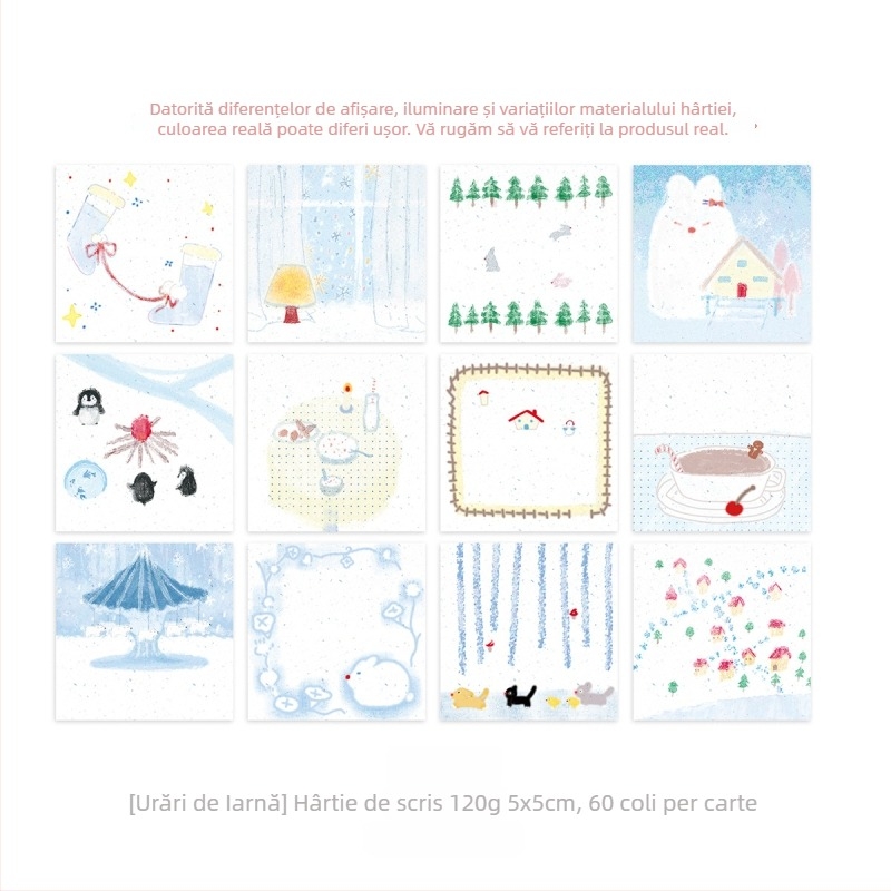 Wowka Wowka 60 de carduri de notițe zilnice, mini blocuri de hârtie, desenate manual, calendar de 60 de zile, original pentru un an