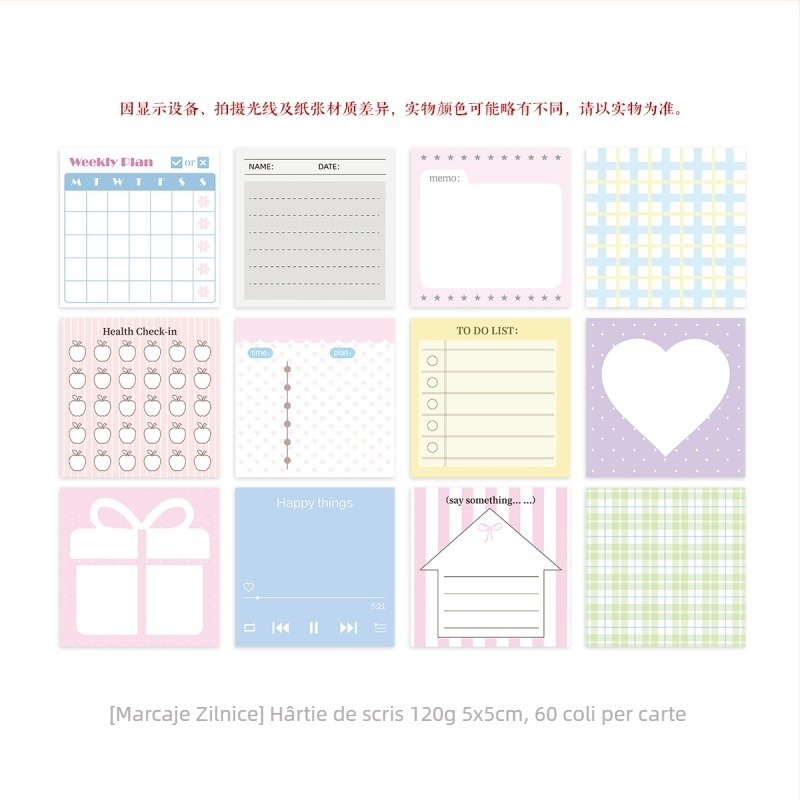 Wowka Wowka 60 de carduri de notițe zilnice, mini blocuri de hârtie, desenate manual, calendar de 60 de zile, original pentru un an