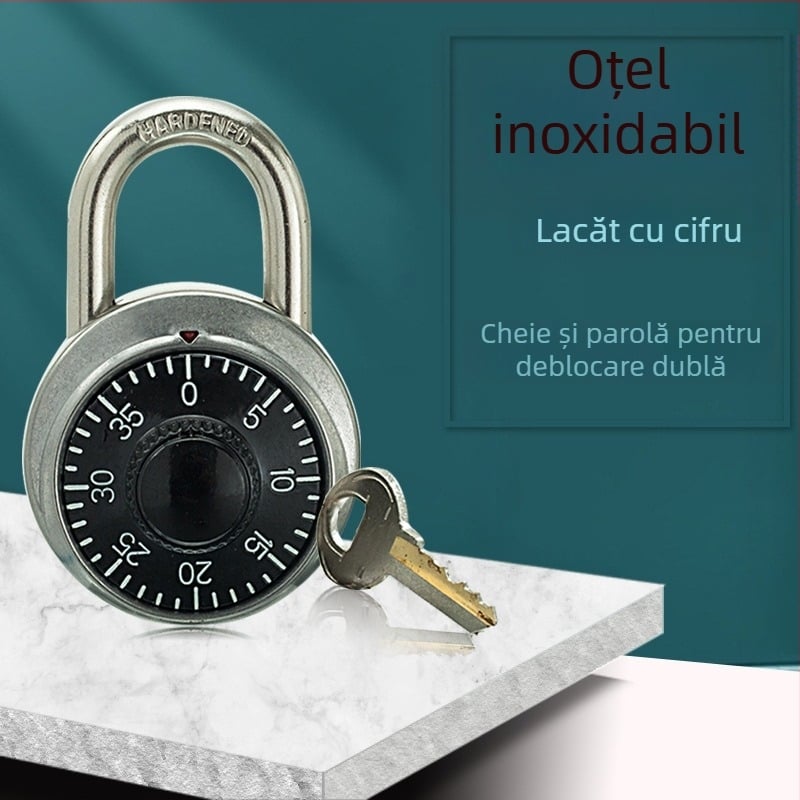 Lacăt din oțel inoxidabil cu cheie și parolă, încuietoare cu disc dublu, pentru depozit și poartă, lacăt mare în stil seif