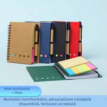 Caiet spiral din Kraft cu note autoadezive, notițe despărțibile, personalizabil