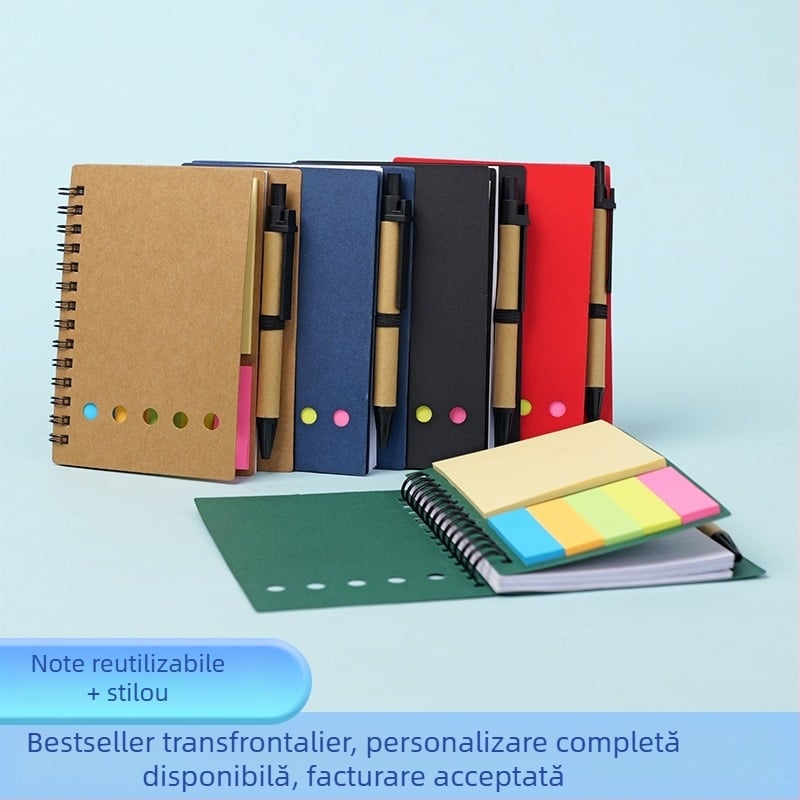 Caiet spiral din Kraft cu note autoadezive, notițe despărțibile, personalizabil