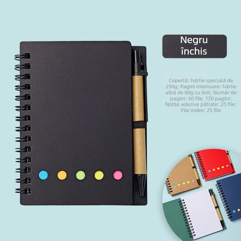 Caiet spiral din Kraft cu note autoadezive, notițe despărțibile, personalizabil