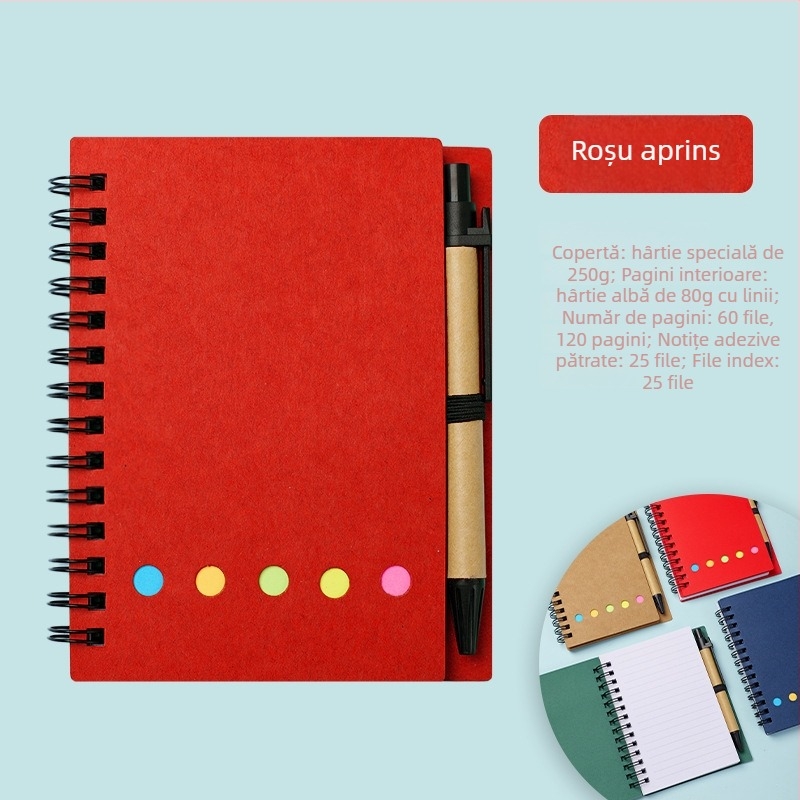 Caiet spiral din Kraft cu note autoadezive, notițe despărțibile, personalizabil