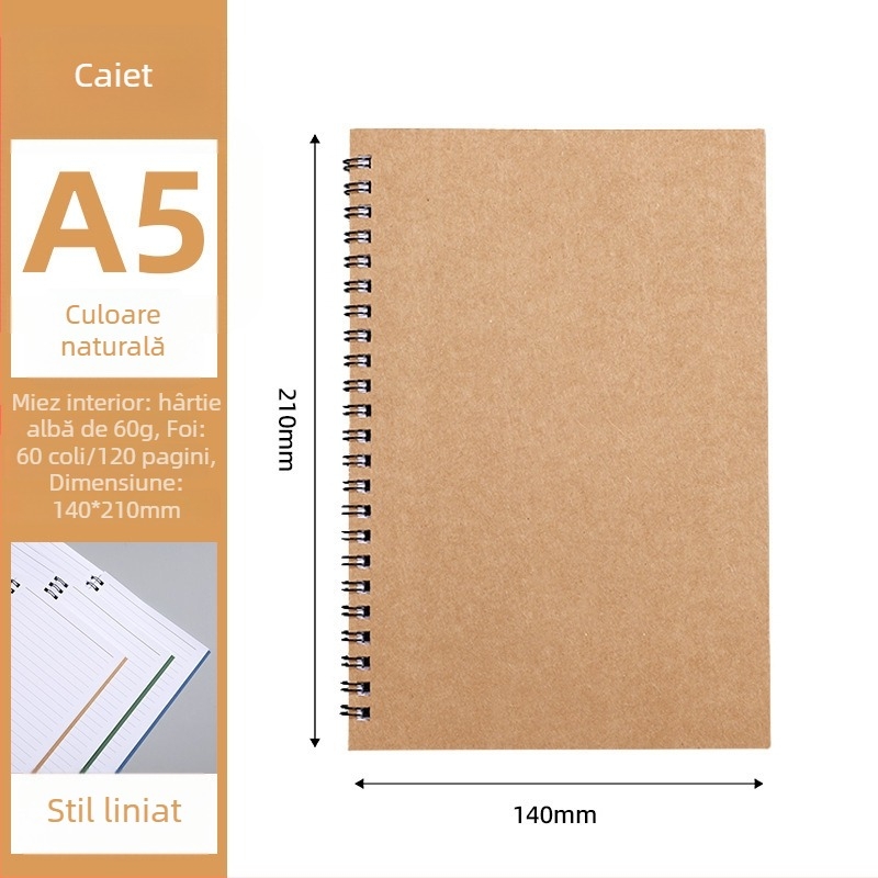 Caiet spiral din Kraft cu note autoadezive, notițe despărțibile, personalizabil