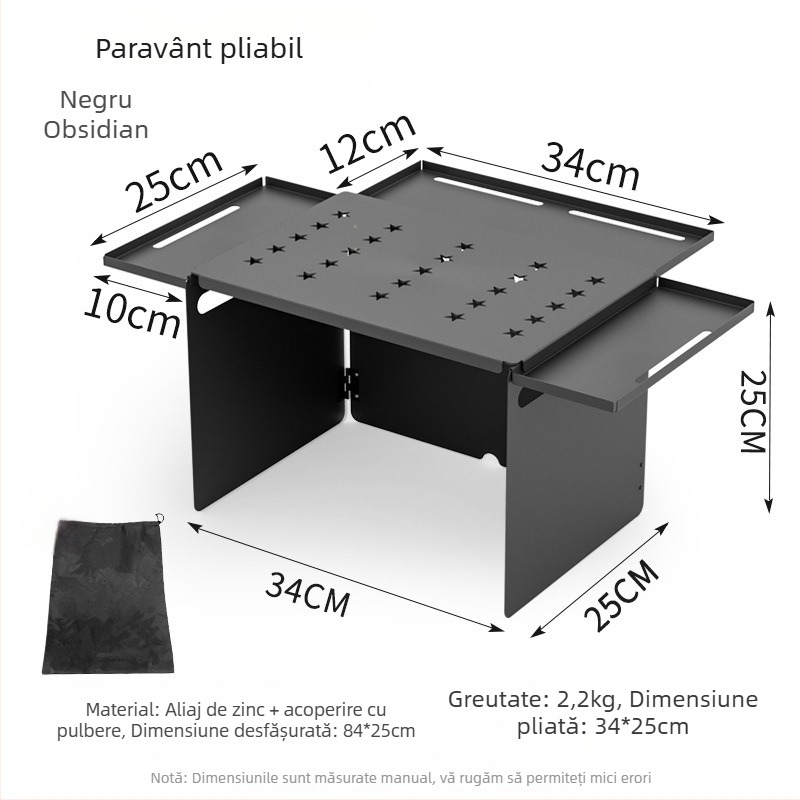 Protecție de vânt pliabilă pentru exterior cu plăcuță de depozitare multifuncțională pentru aragaz de camping