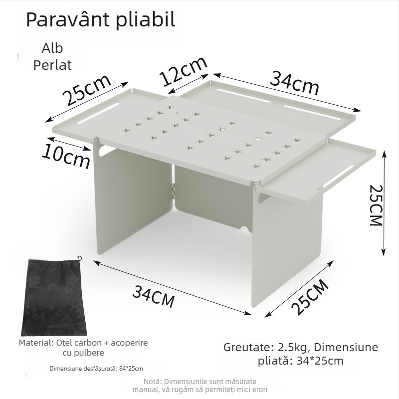 Protecție de vânt pliabilă pentru exterior cu plăcuță de depozitare multifuncțională pentru aragaz de camping