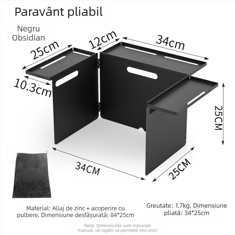 Protecție de vânt pliabilă pentru exterior cu plăcuță de depozitare multifuncțională pentru aragaz de camping