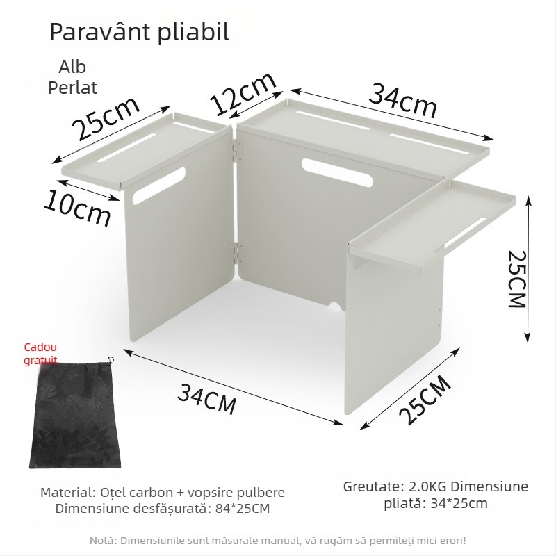 Protecție de vânt pliabilă pentru exterior cu plăcuță de depozitare multifuncțională pentru aragaz de camping