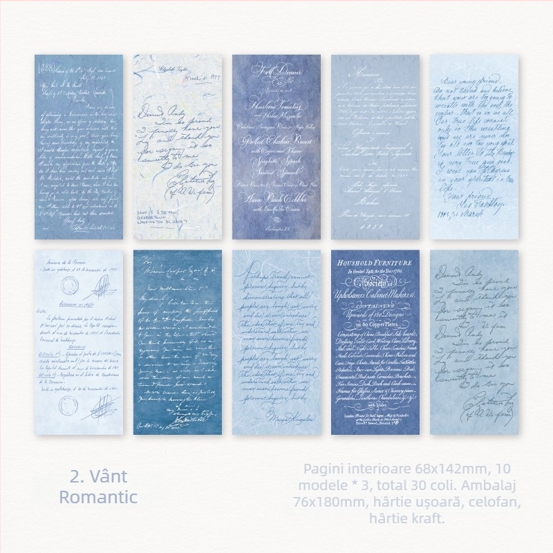 Serie Gentle Monologue: hârtie cu motive scrise de mână în engleză pentru colaj DIY și caiet de bază