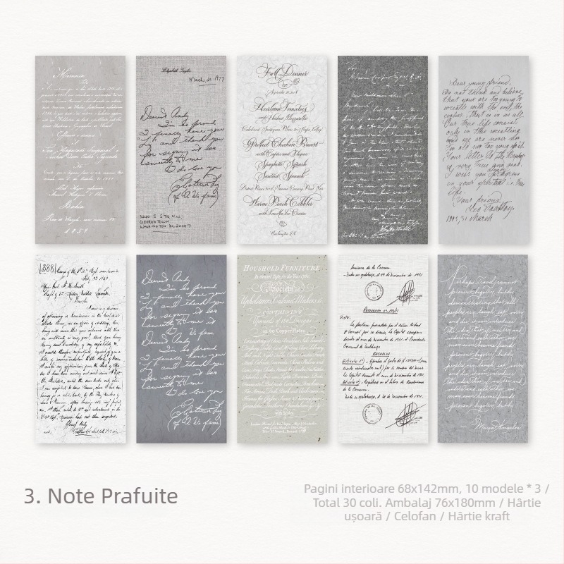 Serie Gentle Monologue: hârtie cu motive scrise de mână în engleză pentru colaj DIY și caiet de bază