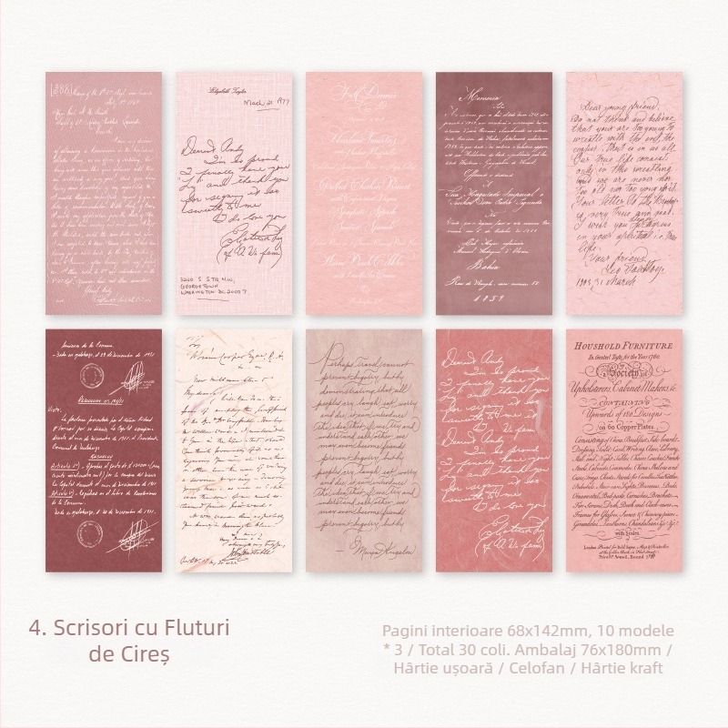 Serie Gentle Monologue: hârtie cu motive scrise de mână în engleză pentru colaj DIY și caiet de bază
