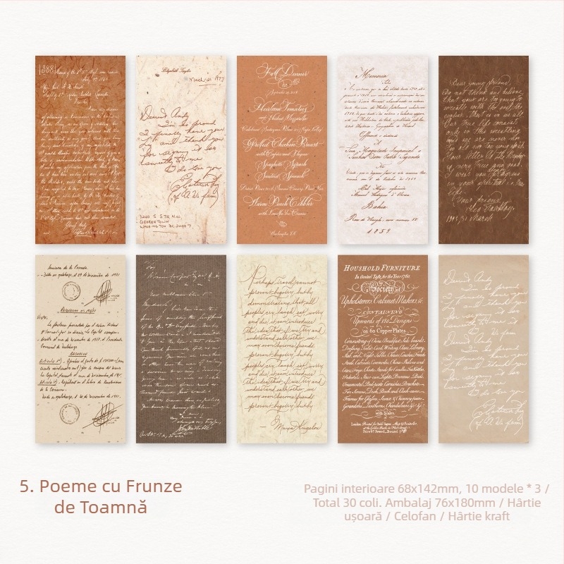 Serie Gentle Monologue: hârtie cu motive scrise de mână în engleză pentru colaj DIY și caiet de bază