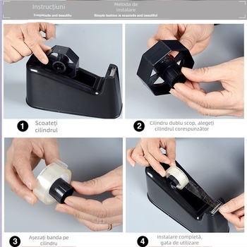 Dispenser de bandă pentru birou, cu tăiere, dual-use, dimensiuni mari și mici