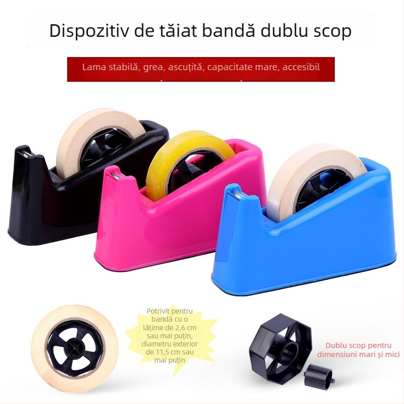 Dispenser de bandă pentru birou, cu tăiere, dual-use, dimensiuni mari și mici