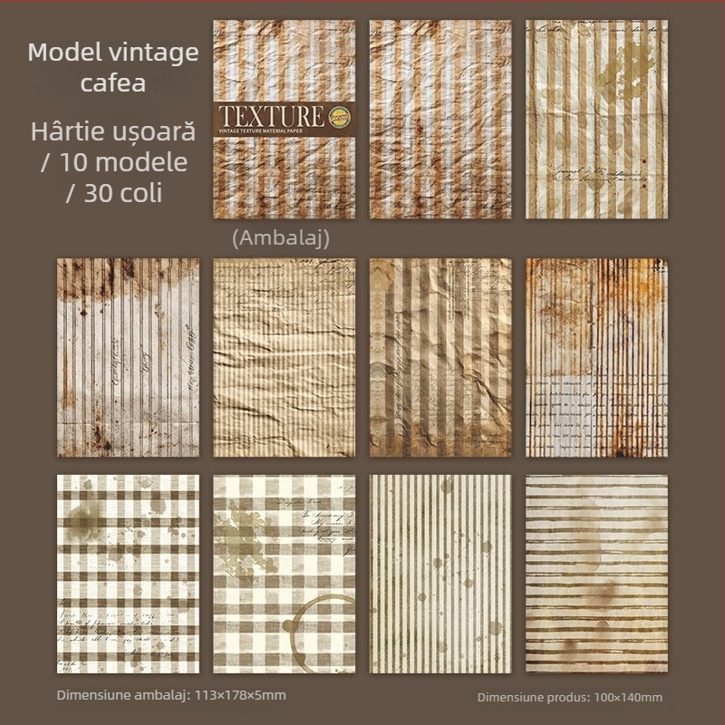 Hârtie cu textură vintage și motif temporal, fundal pentru jurnal cu pete de cafea în dungă, potrivită pentru scriere și decupare a notițelor