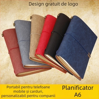 A6 caiet retro cu curea, planner din piele moale, personalizabil, jurnal de buzunar pentru călătorii cu slot pentru carduri și pagini detașabile