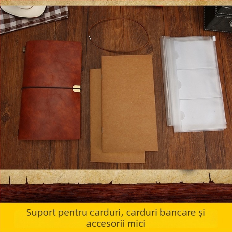A6 caiet retro cu curea, planner din piele moale, personalizabil, jurnal de buzunar pentru călătorii cu slot pentru carduri și pagini detașabile