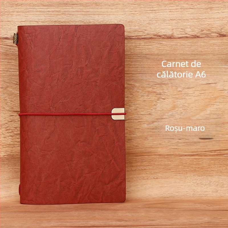 A6 caiet retro cu curea, planner din piele moale, personalizabil, jurnal de buzunar pentru călătorii cu slot pentru carduri și pagini detașabile