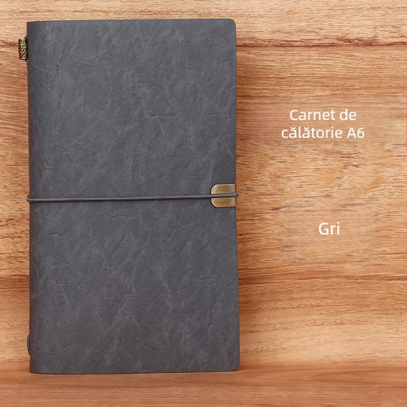 A6 caiet retro cu curea, planner din piele moale, personalizabil, jurnal de buzunar pentru călătorii cu slot pentru carduri și pagini detașabile