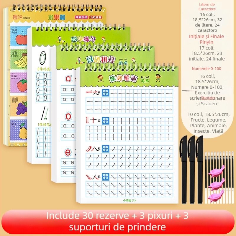 Carte de scriere pentru copii: caractere chinezești cu ordinea trasării, canale convexe-concave și exerciții cu numele