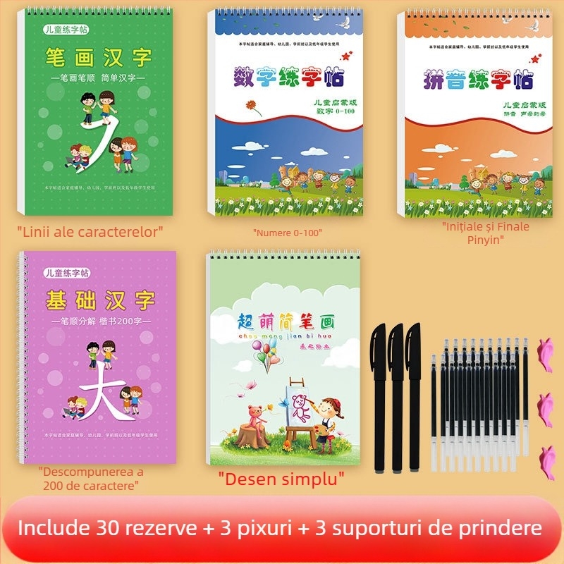 Carte de scriere pentru copii: caractere chinezești cu ordinea trasării, canale convexe-concave și exerciții cu numele