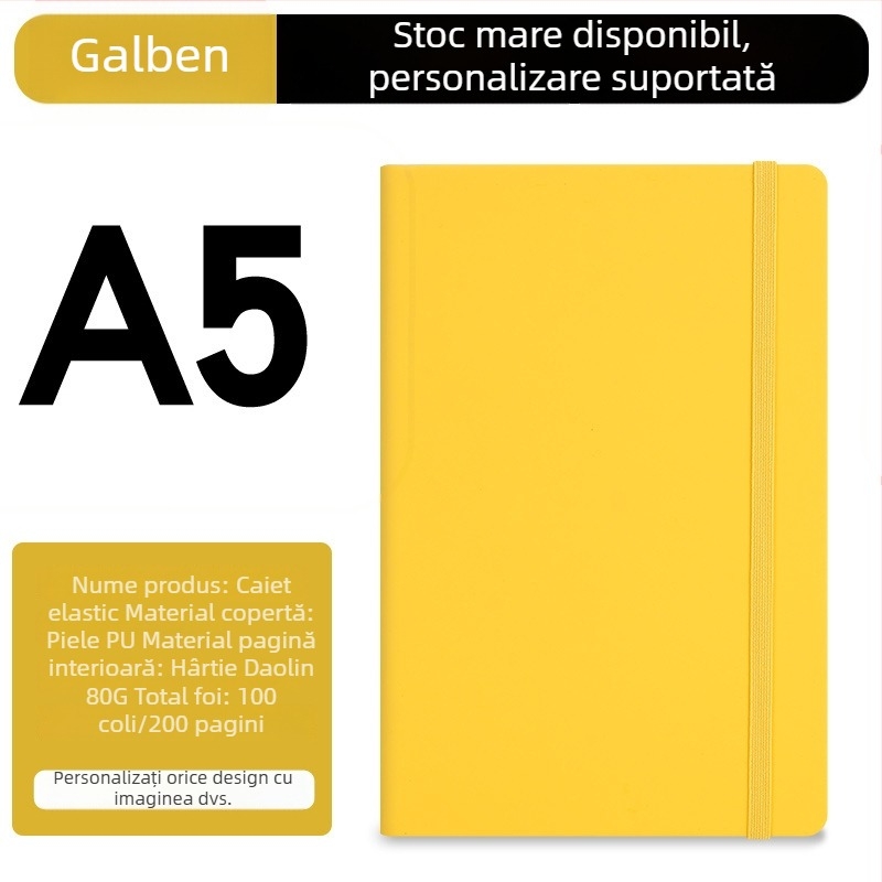 Caiet A5 personalizat cu bandă elastică, copertă PU, planner de birou pentru afaceri, imprimare logo disponibilă