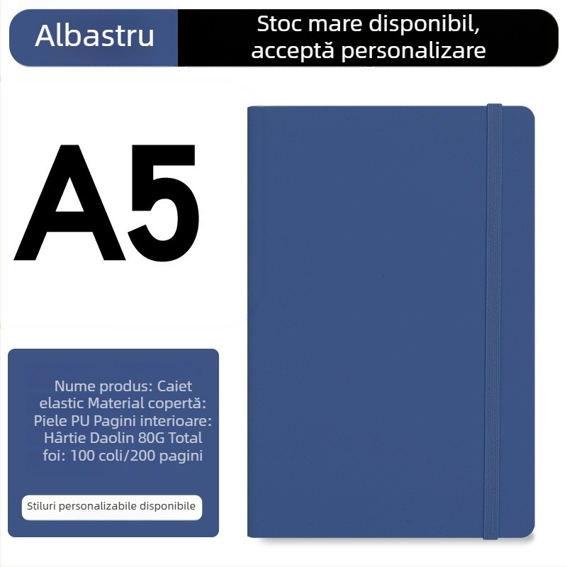 Caiet A5 personalizat cu bandă elastică, copertă PU, planner de birou pentru afaceri, imprimare logo disponibilă
