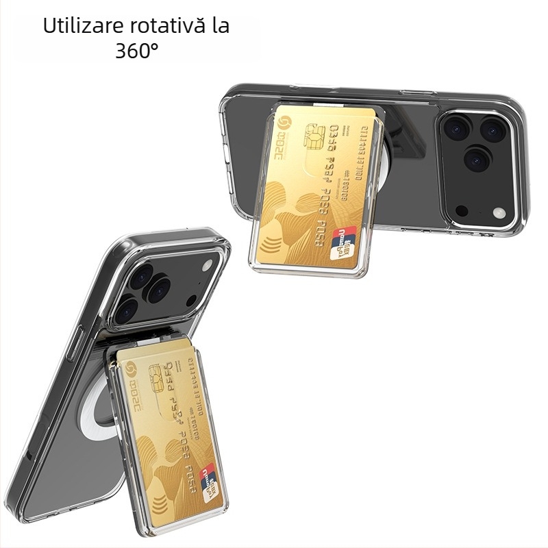  husă iPhone cu stand, buzunar transparent pentru carduri magnetice, buzunar vertical pentru carduri, suport portabil multifuncțional din policarbonat
