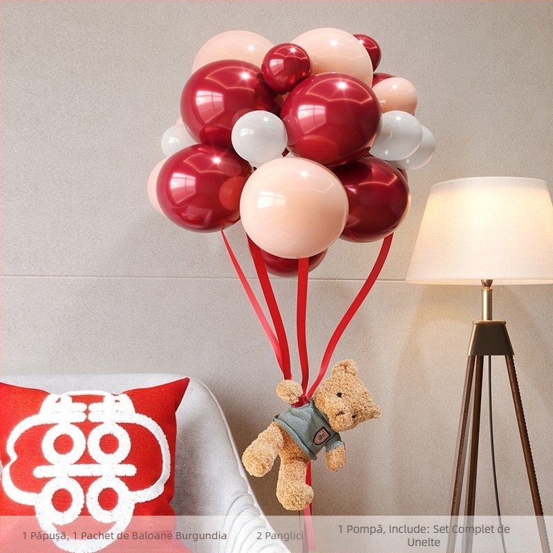 Set de decor pentru dormitor de nuntă Lock Beauty Home, cu panglici decorative și simbolul Fericirii Duble pentru noua locuință, dormitorul principal
