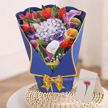 Card de felicitare 3D pentru Ziua Mamei, cu flori din hârtie - buchet mare