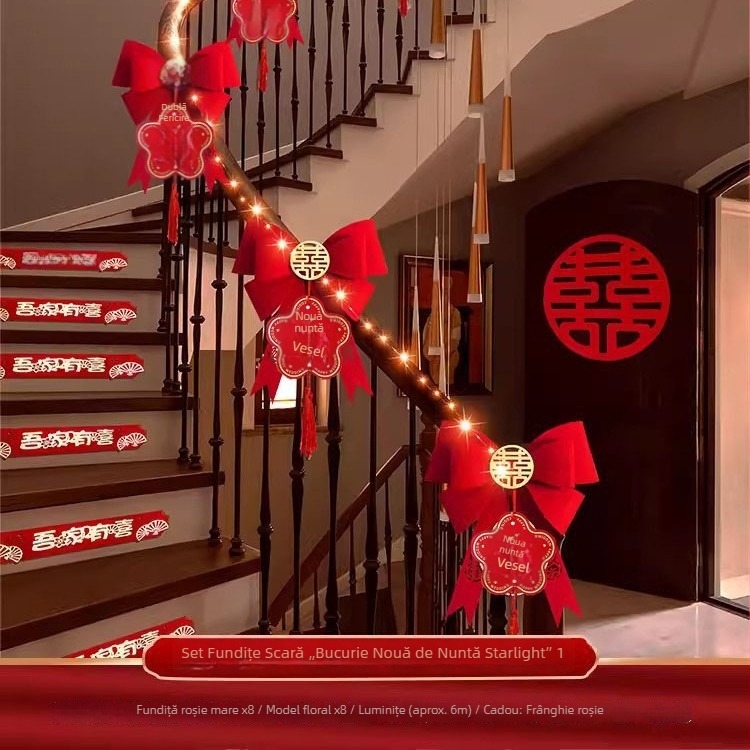 Set decorativ pentru balustrada scării cu fundițe, pentru nuntă
