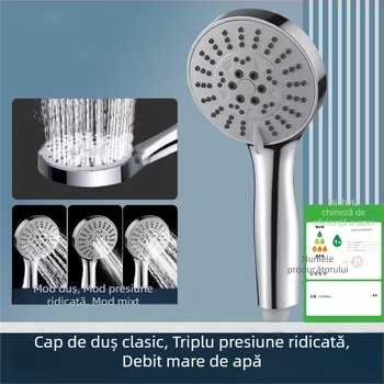 Set duș cu presiune, cap de duș cu găuri mari, din oțel inoxidabil, design modern rotund