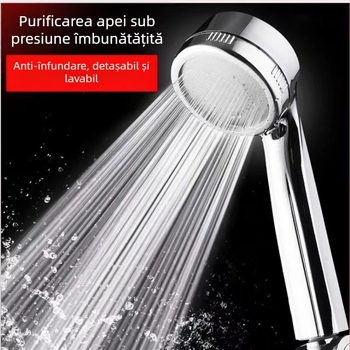 Set de duș cu presiune pentru baie — duș de mână tip ploaie, ABS, rotund, suport rotativ, model 003, 0–100°C, 1.6 MPa