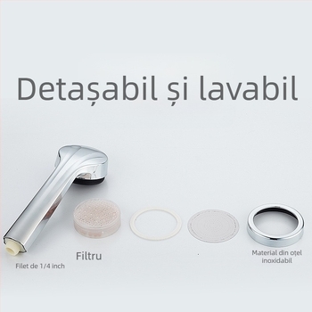 Set de duș cu presiune pentru baie — duș de mână tip ploaie, ABS, rotund, suport rotativ, model 003, 0–100°C, 1.6 MPa