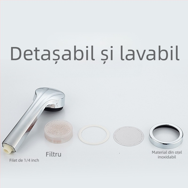 Set de duș cu presiune pentru baie — duș de mână tip ploaie, ABS, rotund, suport rotativ, model 003, 0–100°C, 1.6 MPa